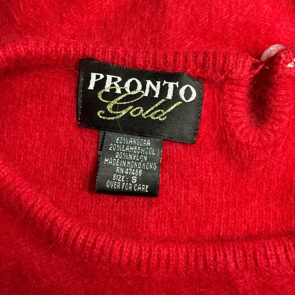 VTG 90's PRONTO GOLD Red Angora & Lambswool Short Sleeve Sweater Top Women's Sm - Picture 5 of 7